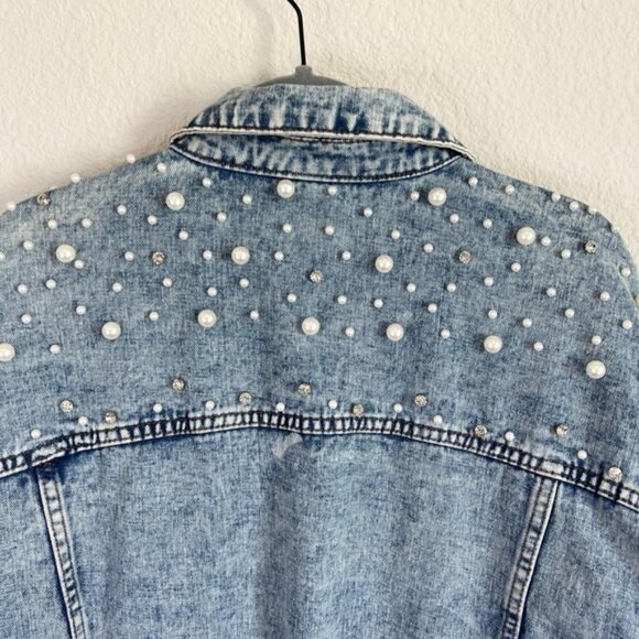 Veveret Denim Jacket Women's 2XL Pearl & Rhinestone Embellished Acid Wash Retro - Picture 7 of 11